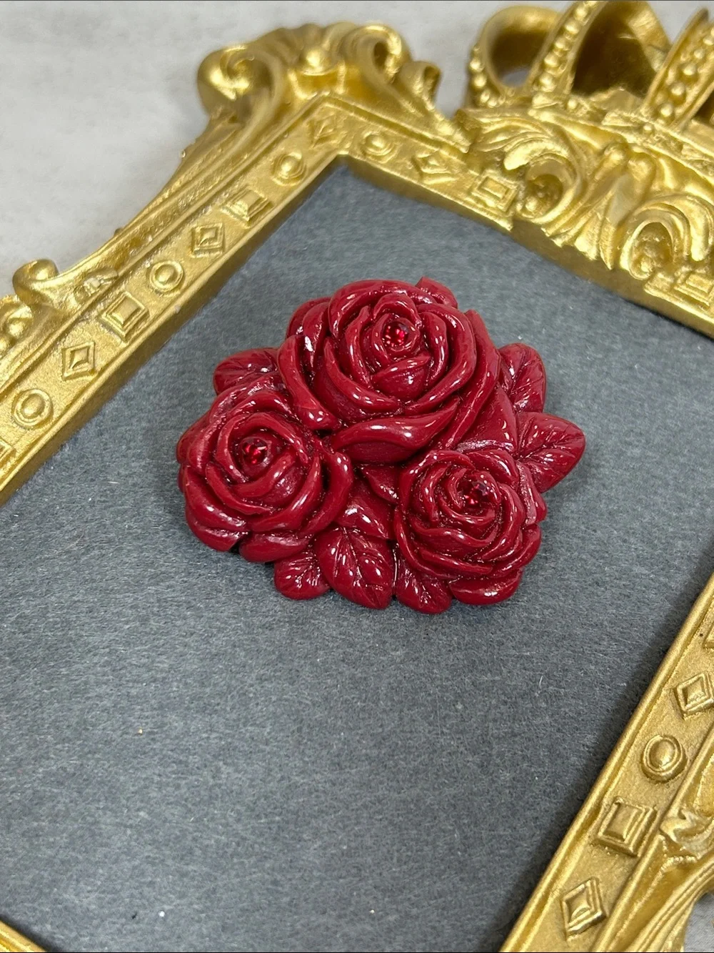 Vintage Red Rose Cluster Brooch - Women Accessories